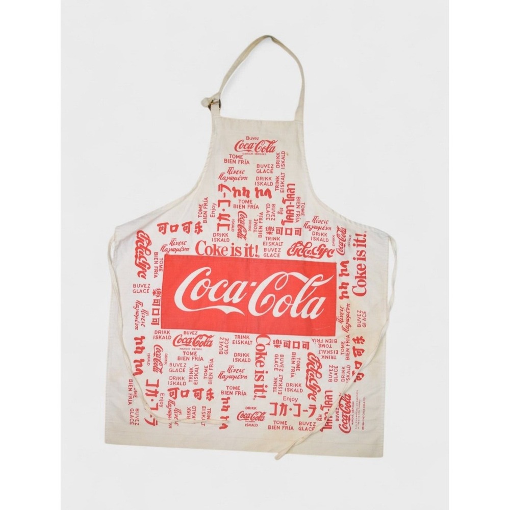 Vintage Coca Cola Apron 1984 Languages Advertising Work Clerk 80s Drink Buy Coke